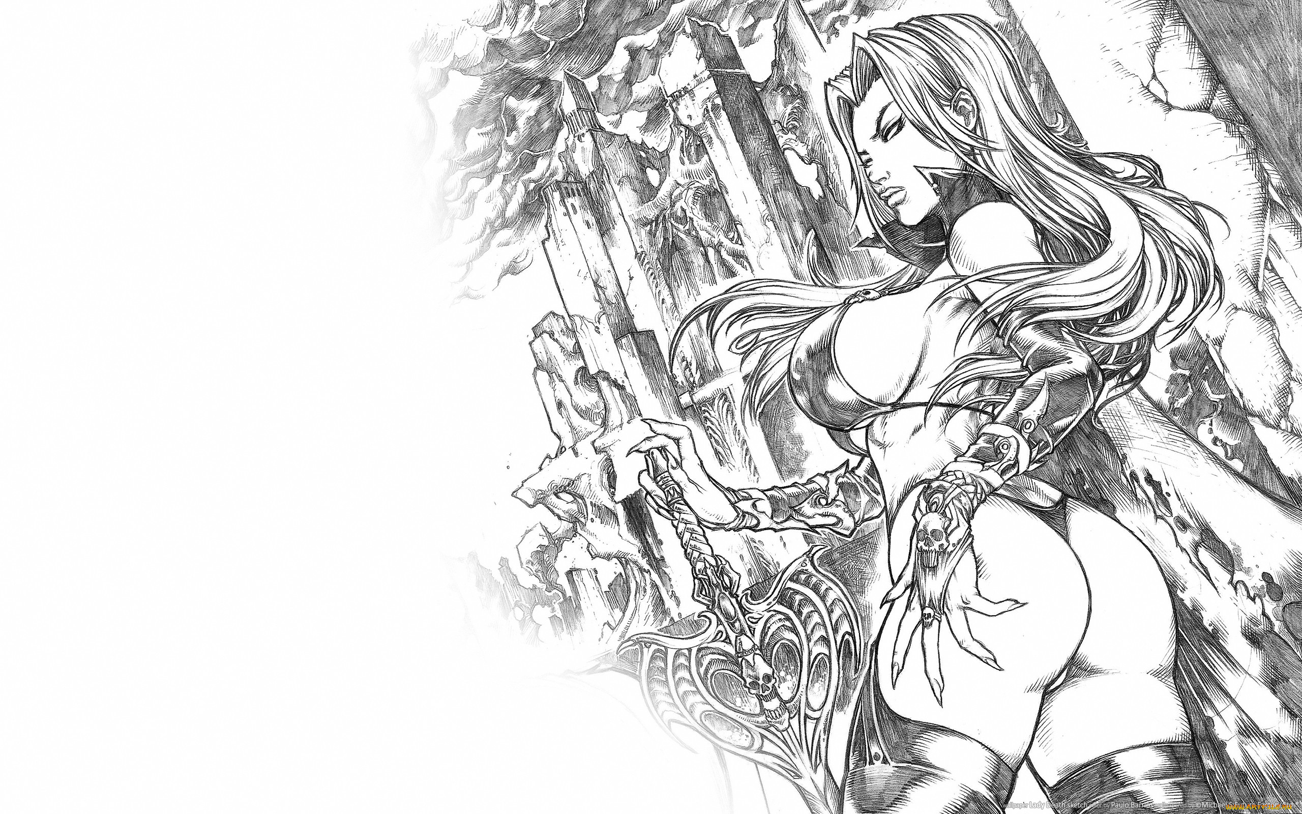 lady, death, sketch, , 